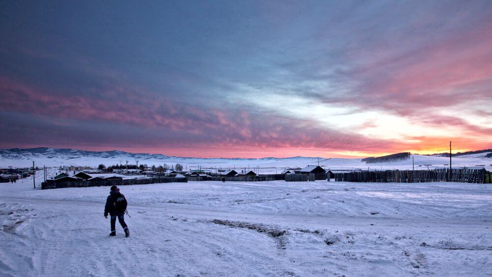 Winter Sunset in Mongolian village