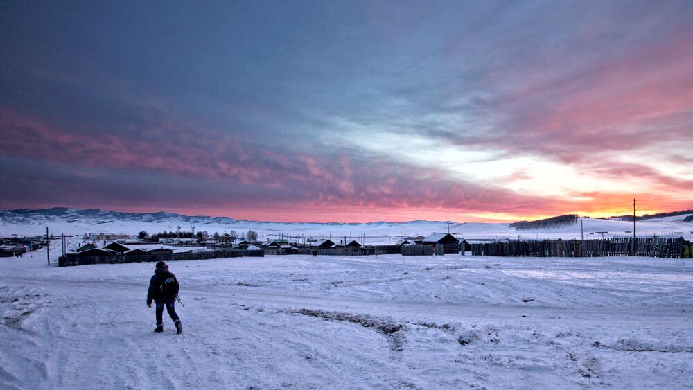 Winter Sunset in Mongolian village